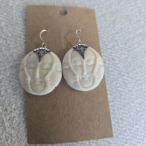 Carved Multi face Round sterling silver Earrings